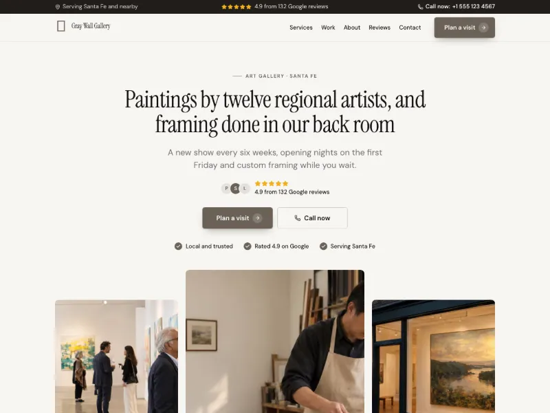 The Art Gallery website template for makers and artists, worn by a sample business