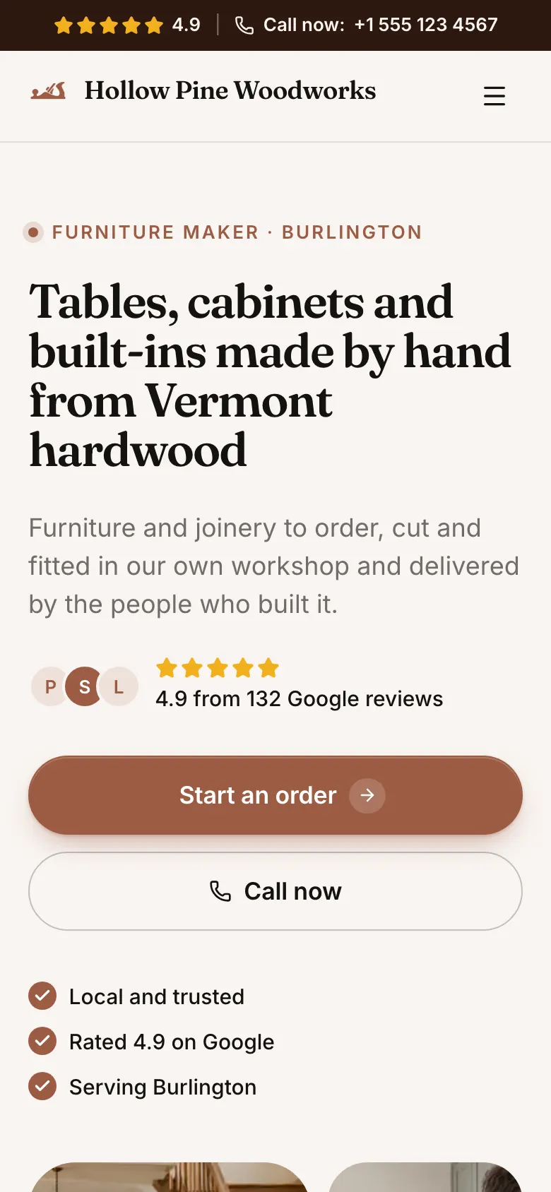 The Furniture Maker template on a phone