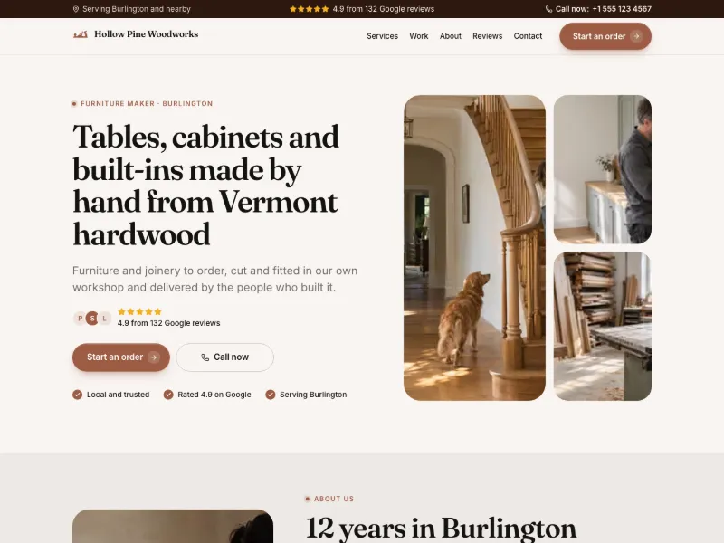The Furniture Maker website template for makers and artists, worn by a sample business