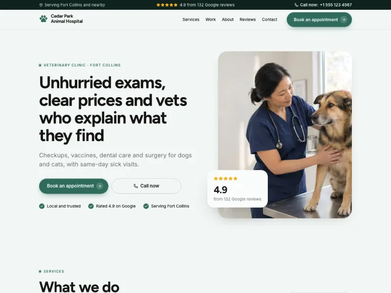 The Veterinary Clinic website template for pets, worn by a sample business