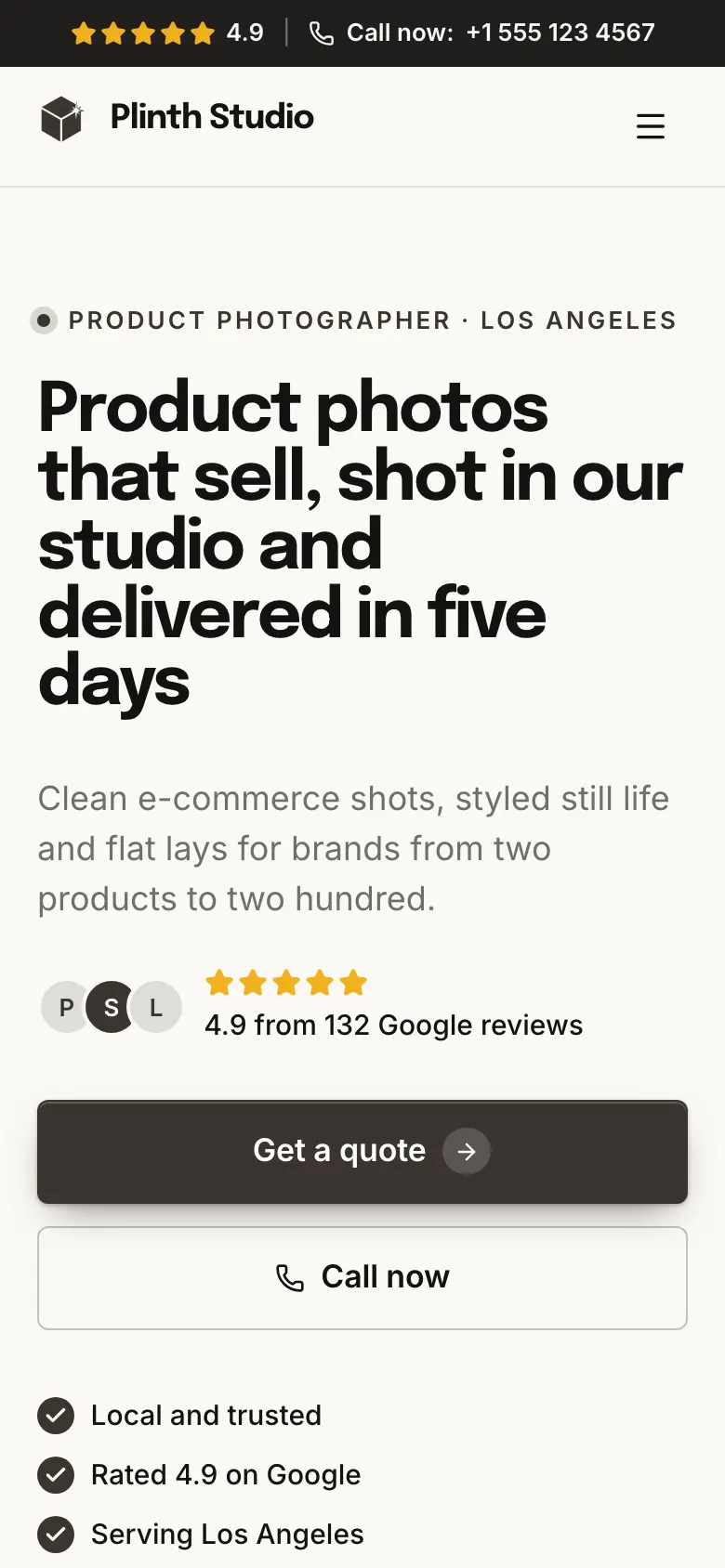 The Product Photographer template on a phone