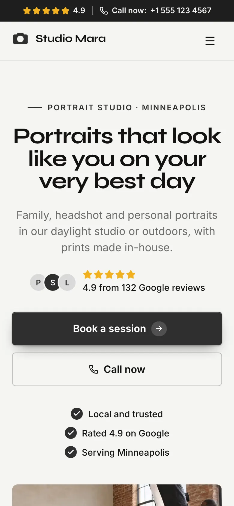 The Portrait Studio template on a phone