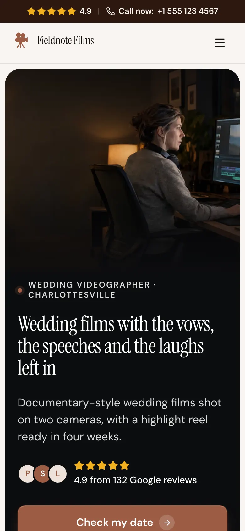 The Wedding Videographer template on a phone