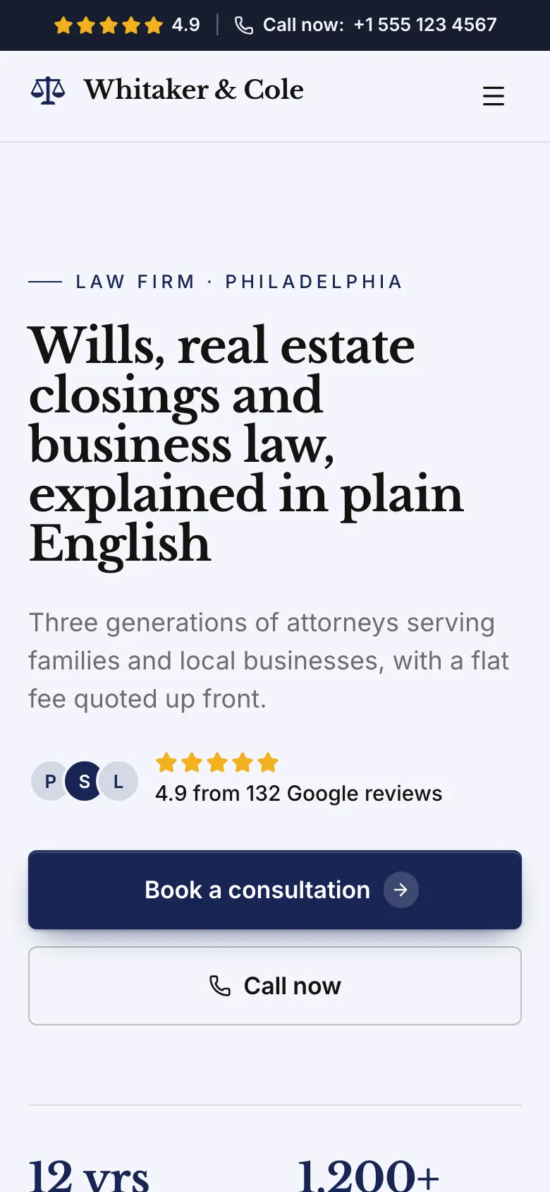 The Law Firm template on a phone