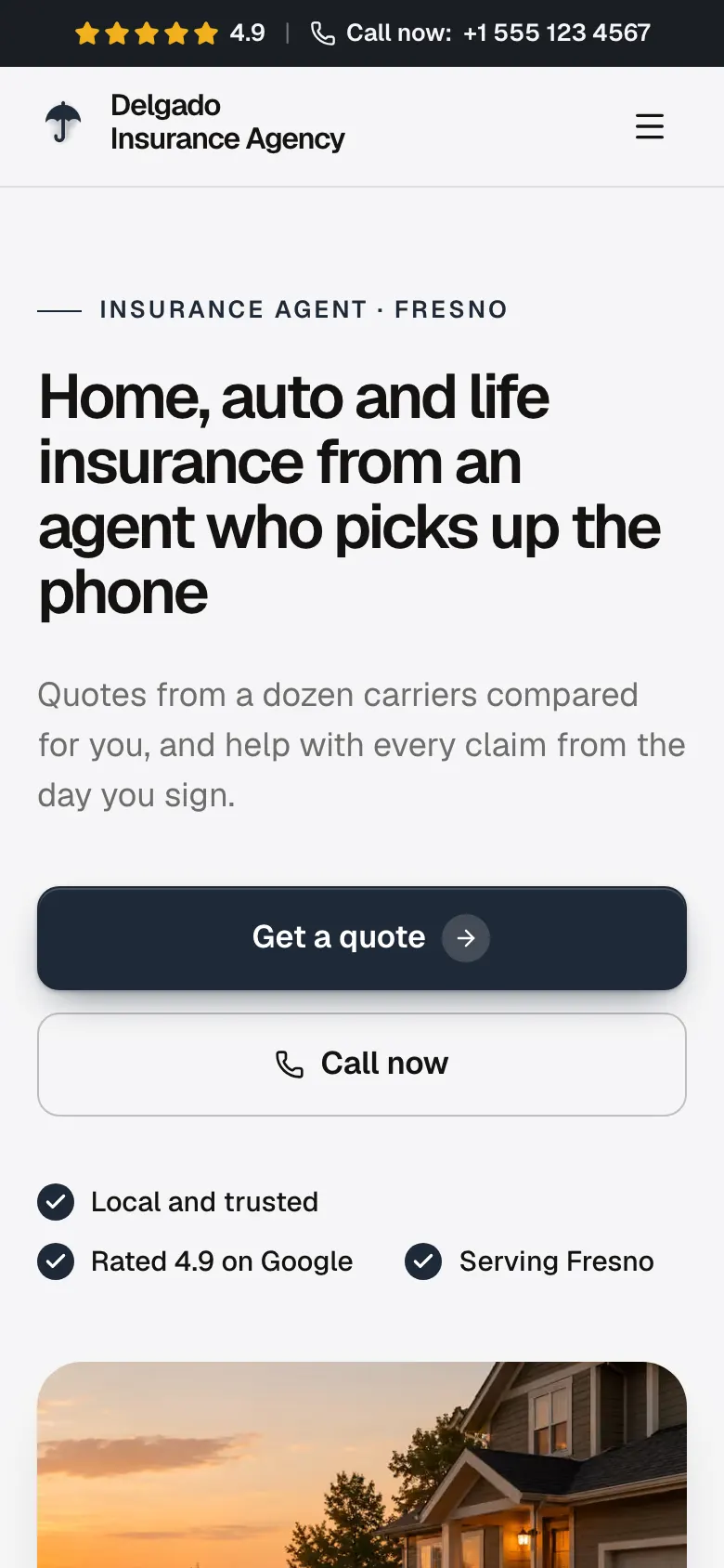 The Insurance Agent template on a phone