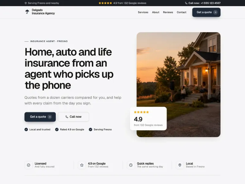 The Insurance Agent website template for professional services, worn by a sample business