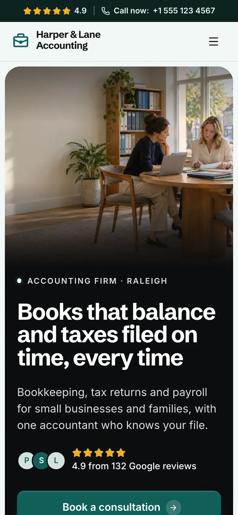 The Accounting Firm template on a phone