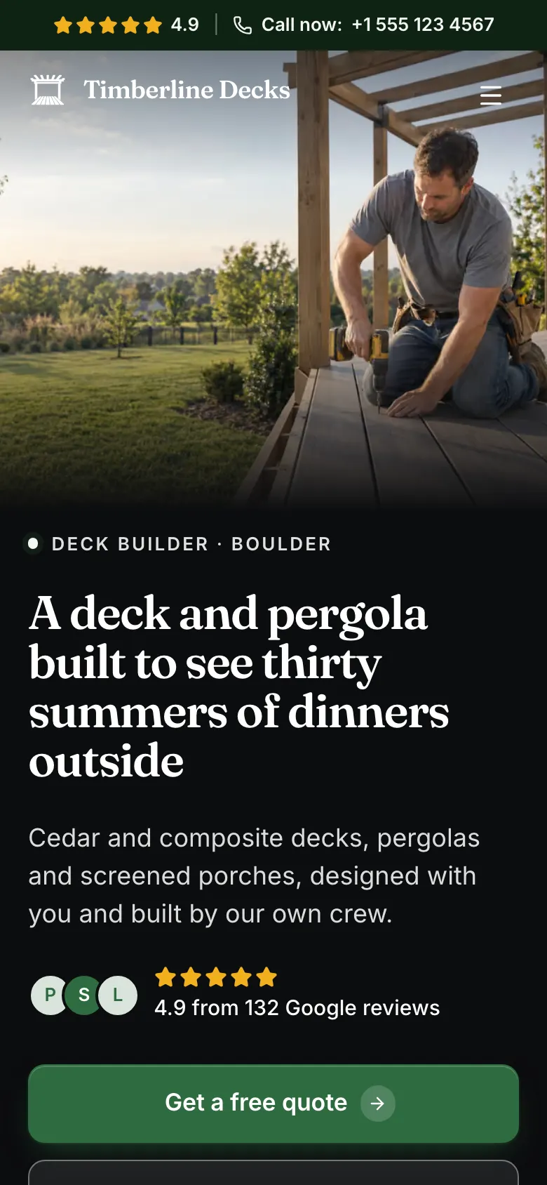 The Deck Builder template on a phone