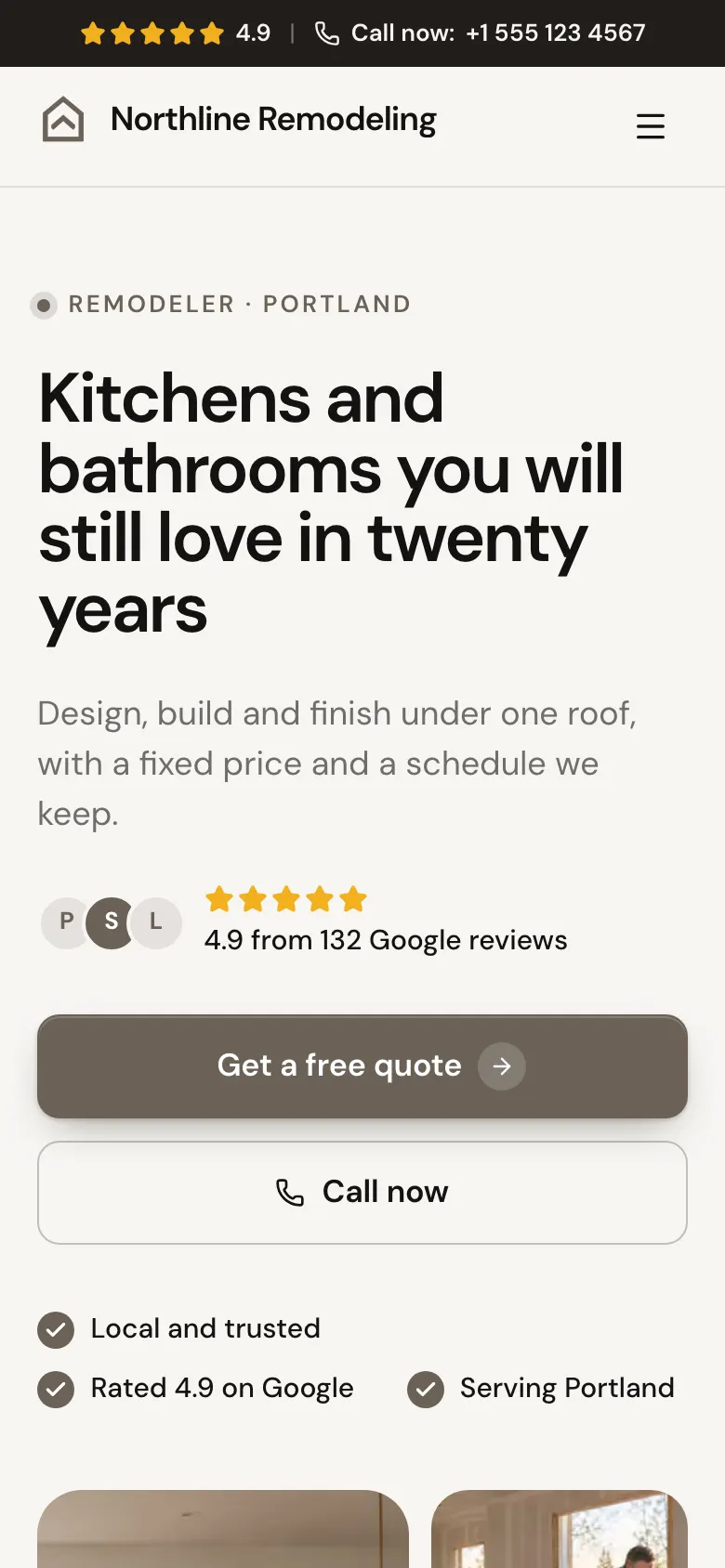 The Remodeling Studio template on a phone