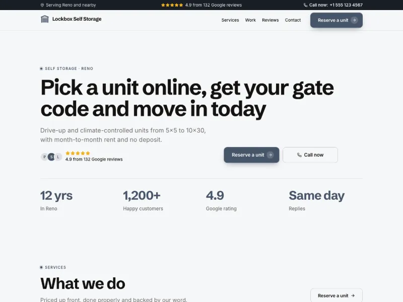 The Self Storage website template for real estate and property, worn by a sample business