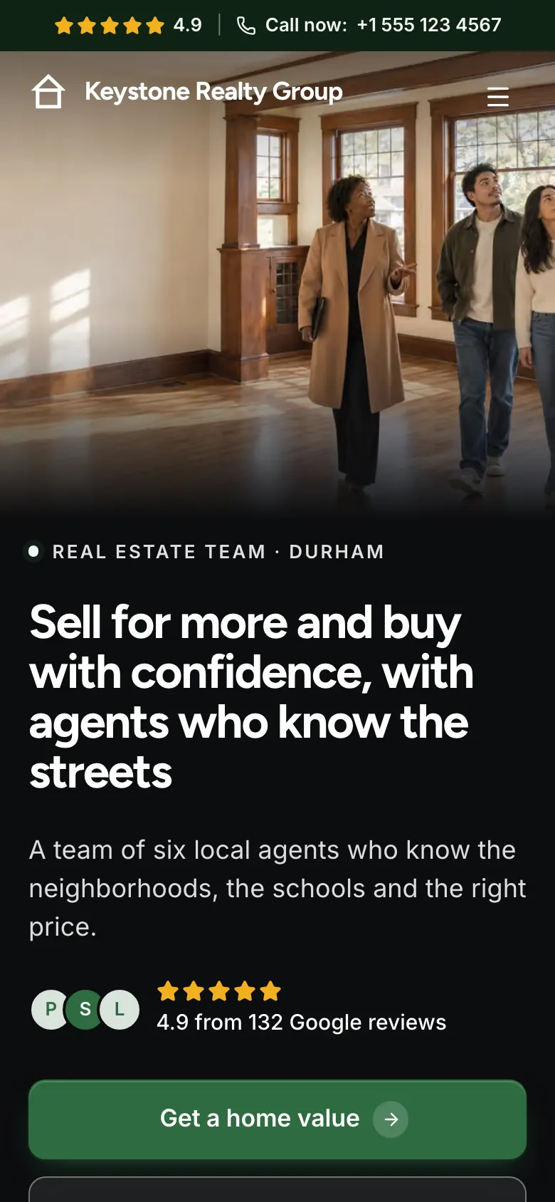 The Real Estate Team template on a phone