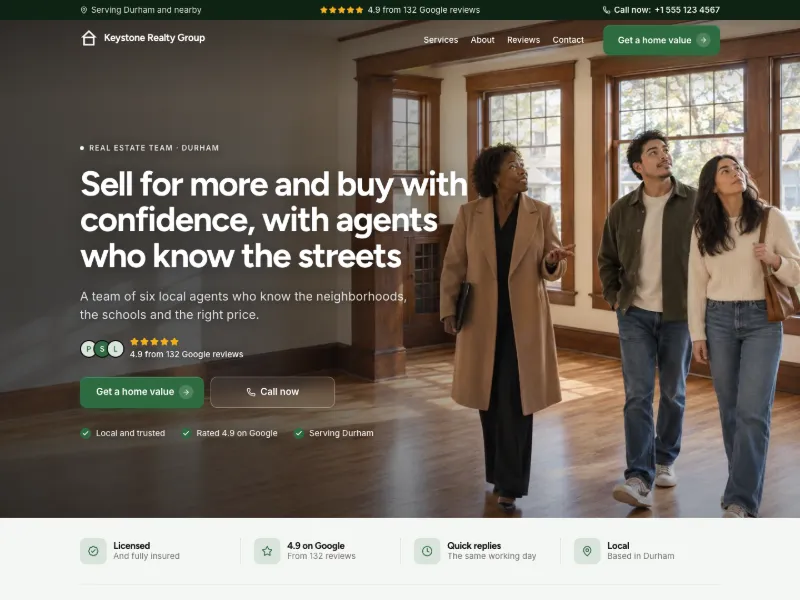 The Real Estate Team website template for real estate and property, worn by a sample business