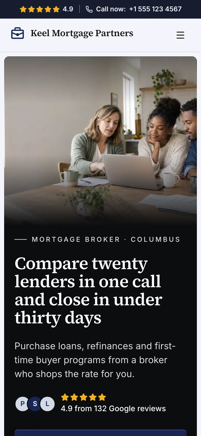 The Mortgage Broker template on a phone
