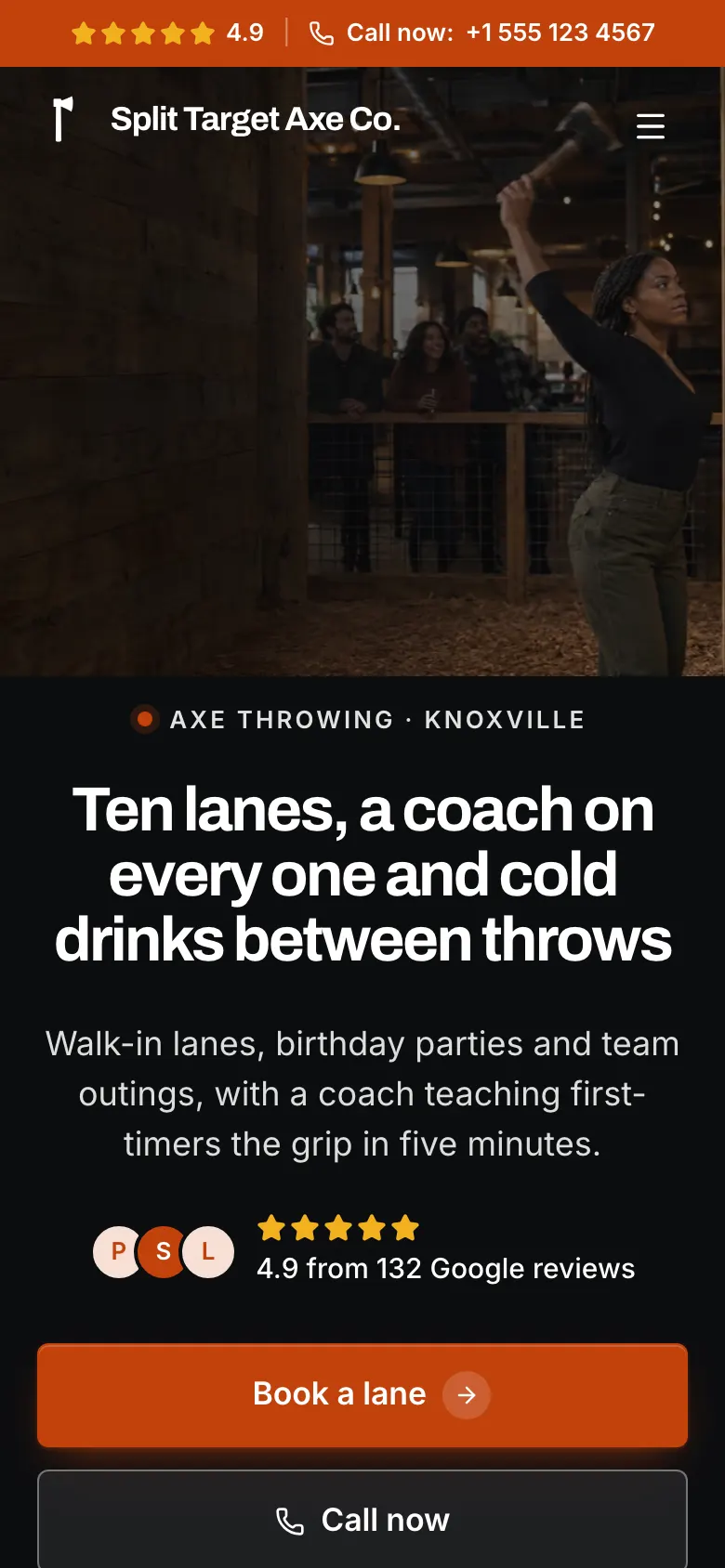 The Axe Throwing template on a phone
