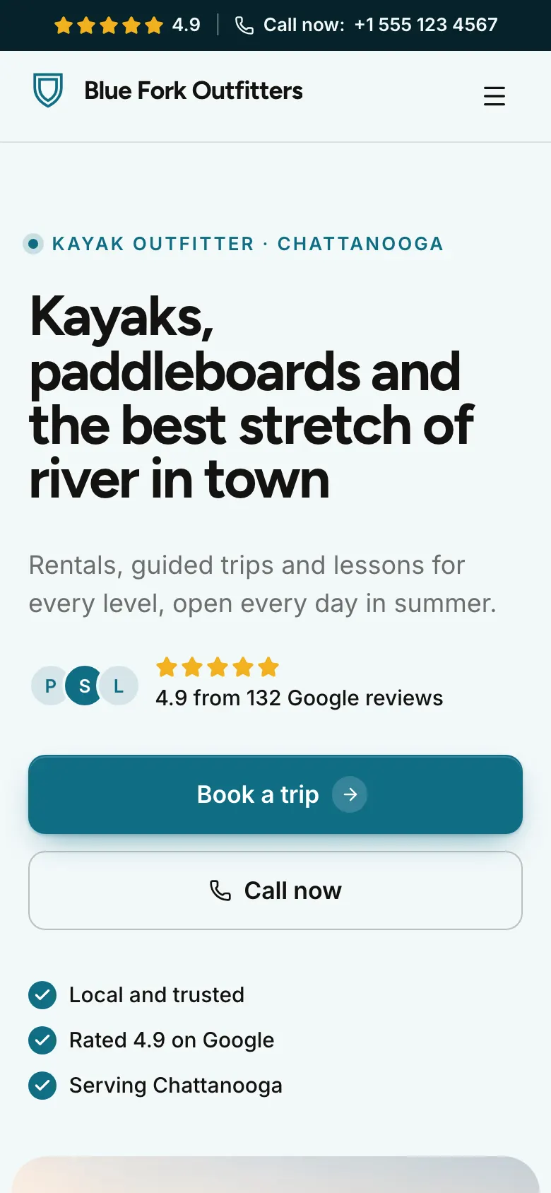 The Kayak Outfitter template on a phone