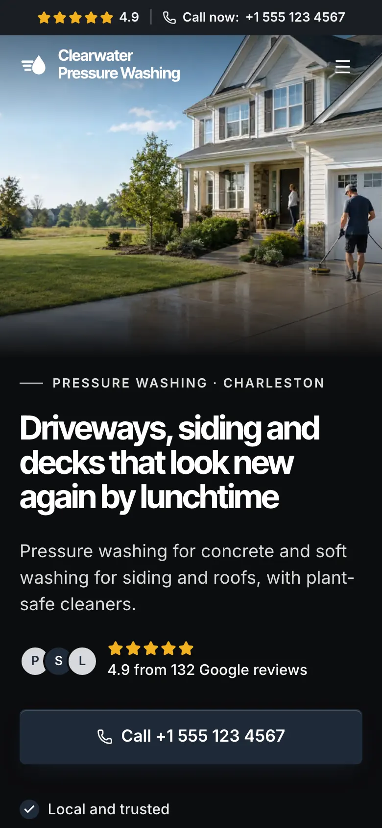 The Pressure Washing template on a phone