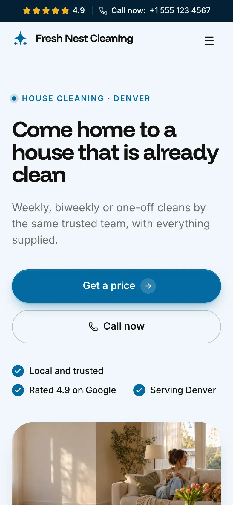 The House Cleaning template on a phone