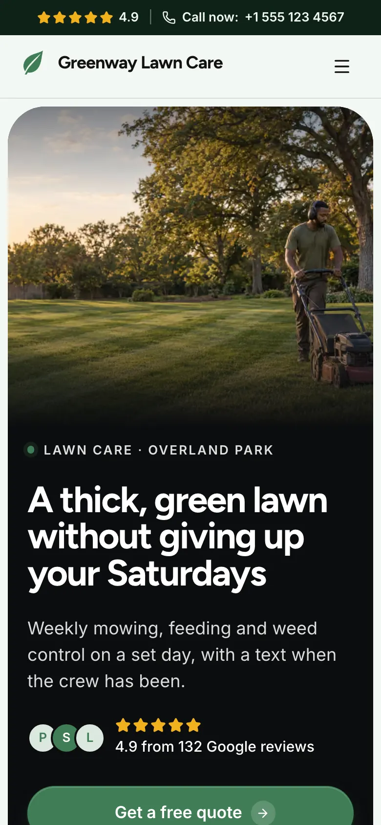 The Lawn Care template on a phone