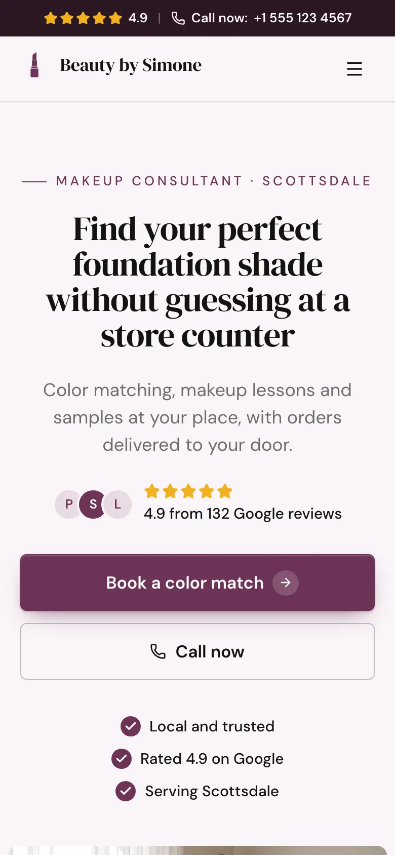 The Makeup Consultant template on a phone