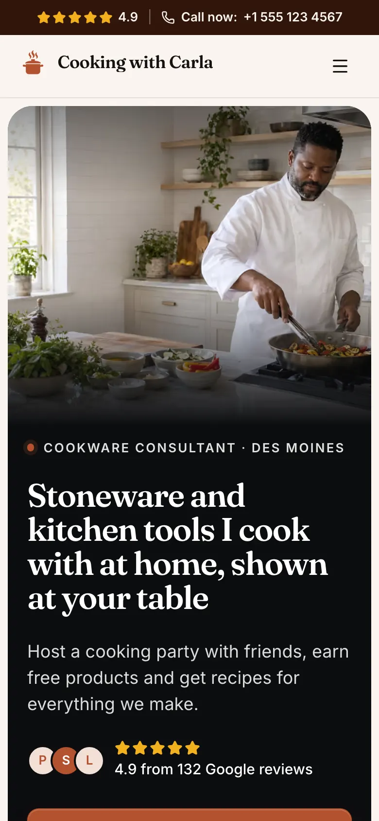 The Cookware Consultant template on a phone