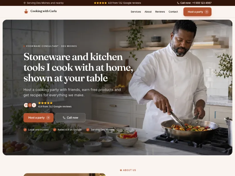 The Cookware Consultant website template for independent reps, worn by a sample business