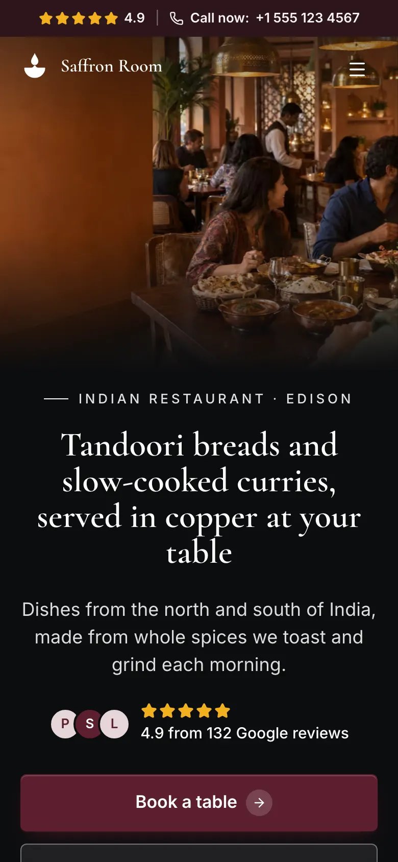 The Indian Restaurant template on a phone