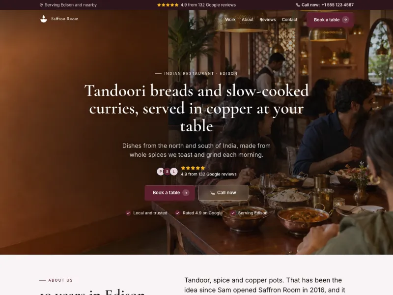 The Indian Restaurant website template for restaurants, worn by a sample business