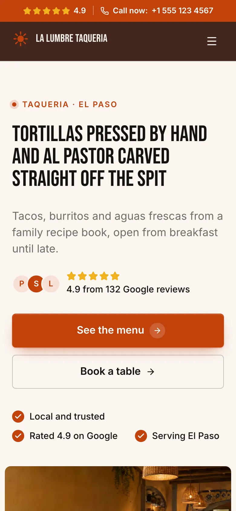 The Taqueria template on a phone