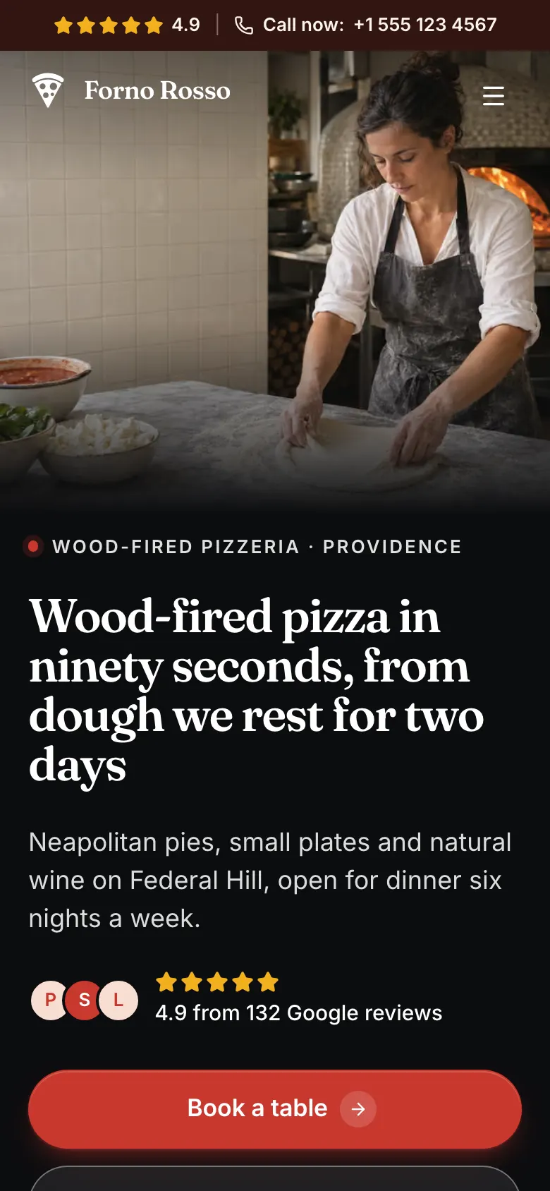 The Pizzeria template on a phone