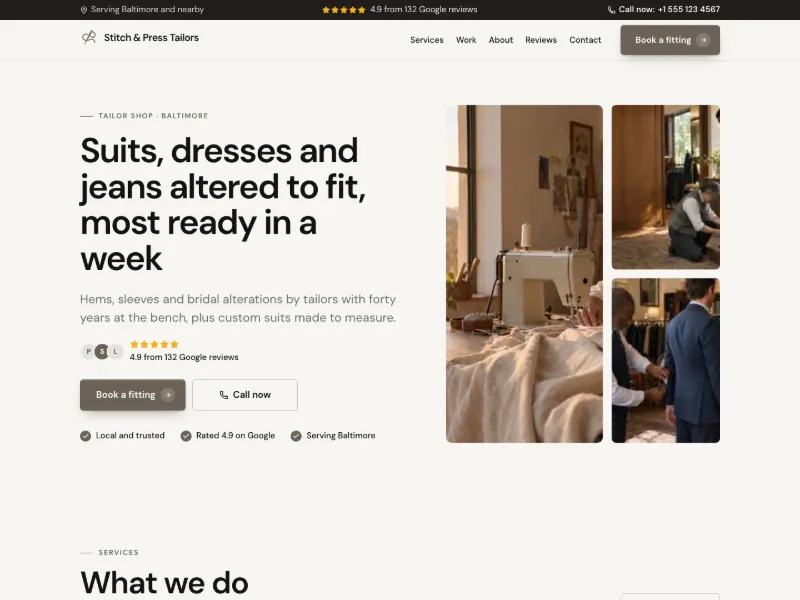 The Tailor Shop website template for shops, worn by a sample business