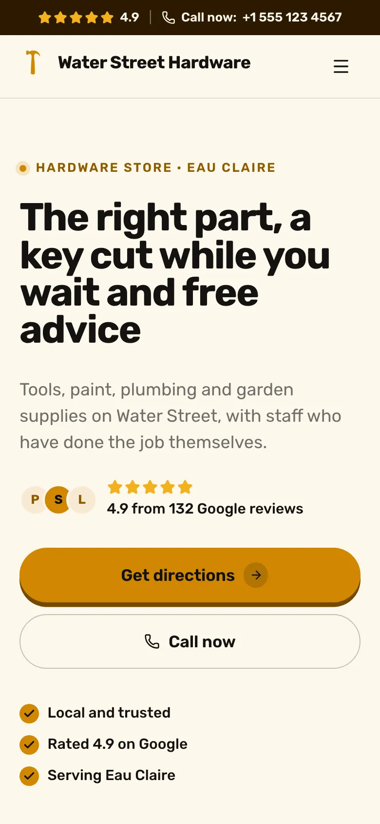 The Hardware Store template on a phone