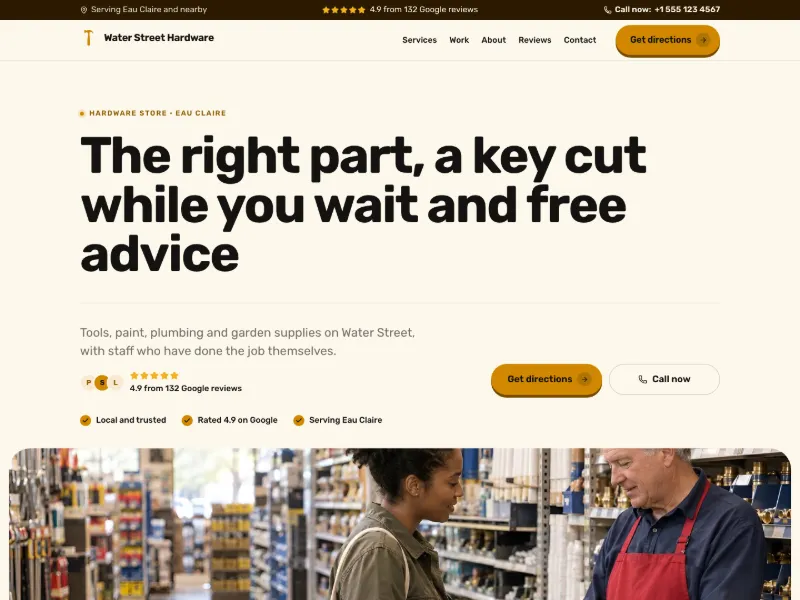 The Hardware Store website template for shops, worn by a sample business