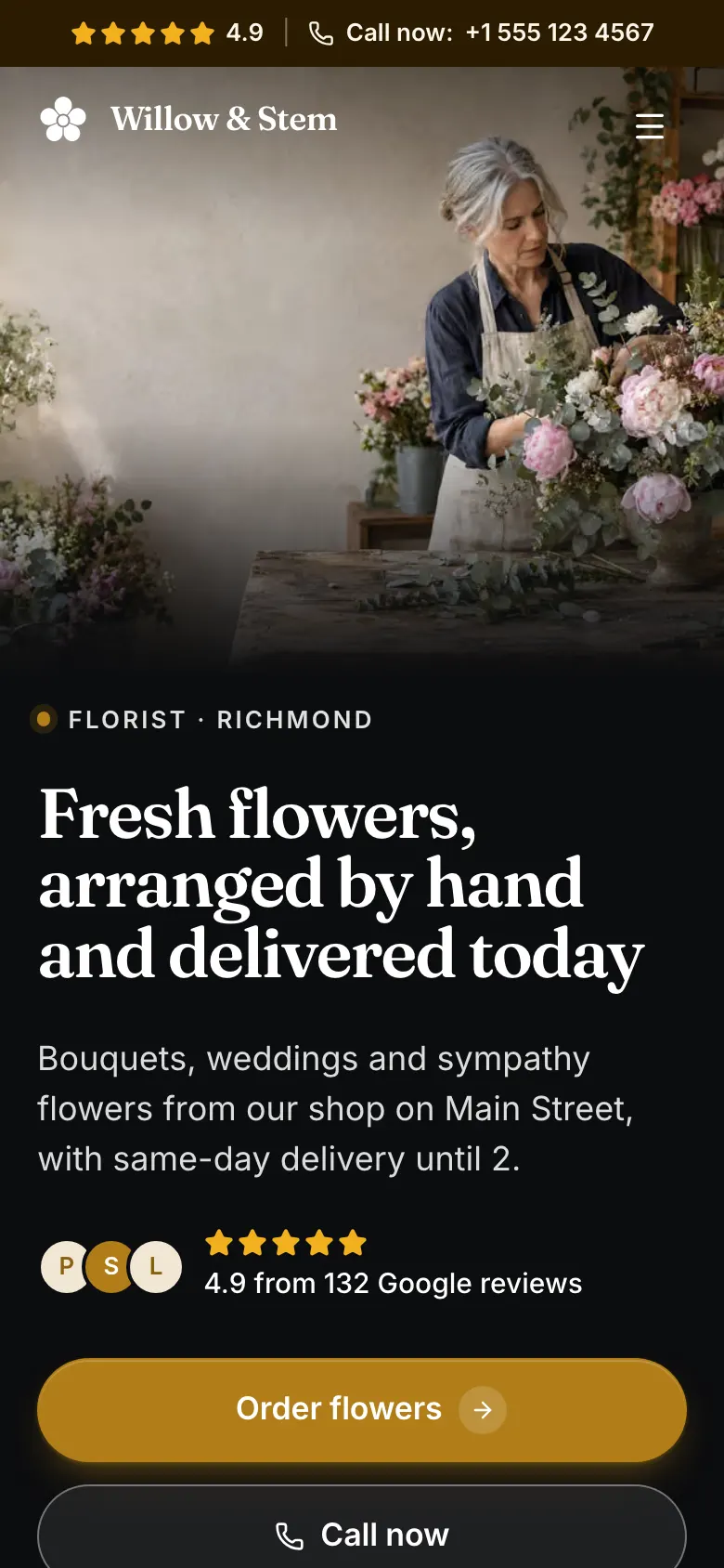 The Florist template on a phone
