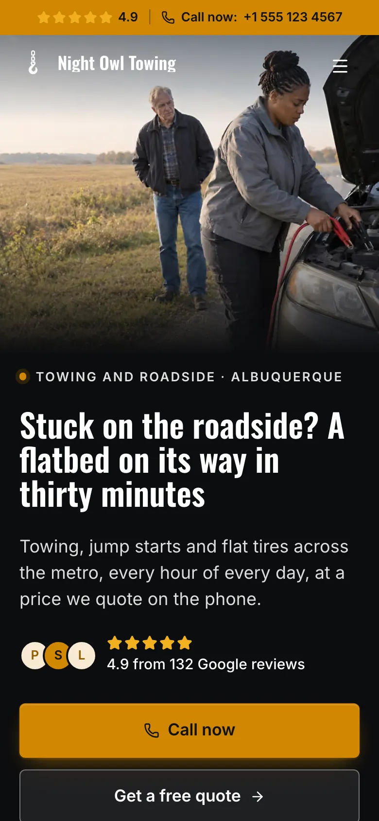 The Towing Company template on a phone