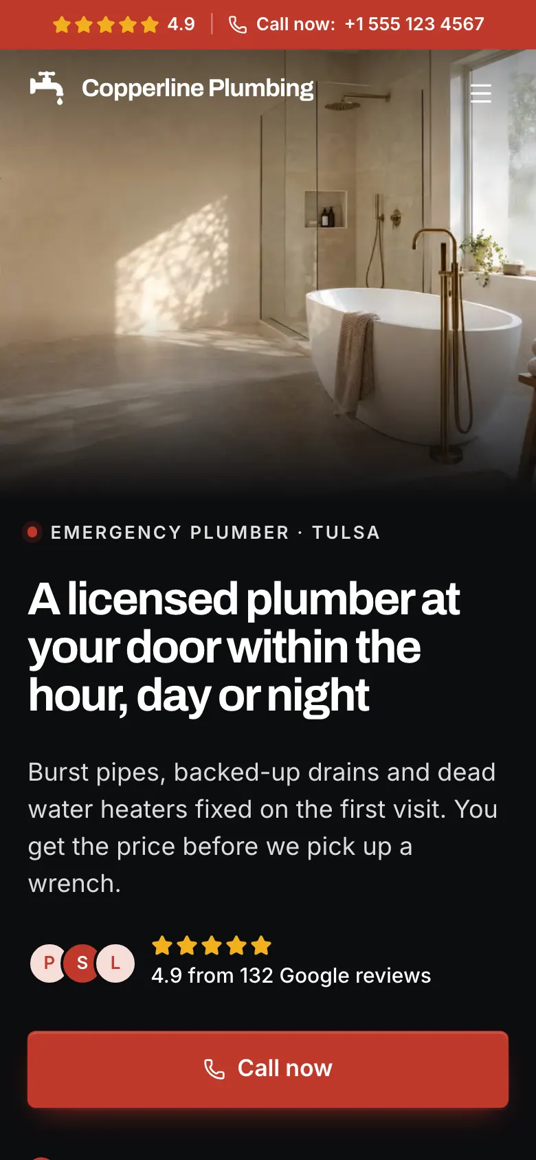 The Emergency Plumber template on a phone