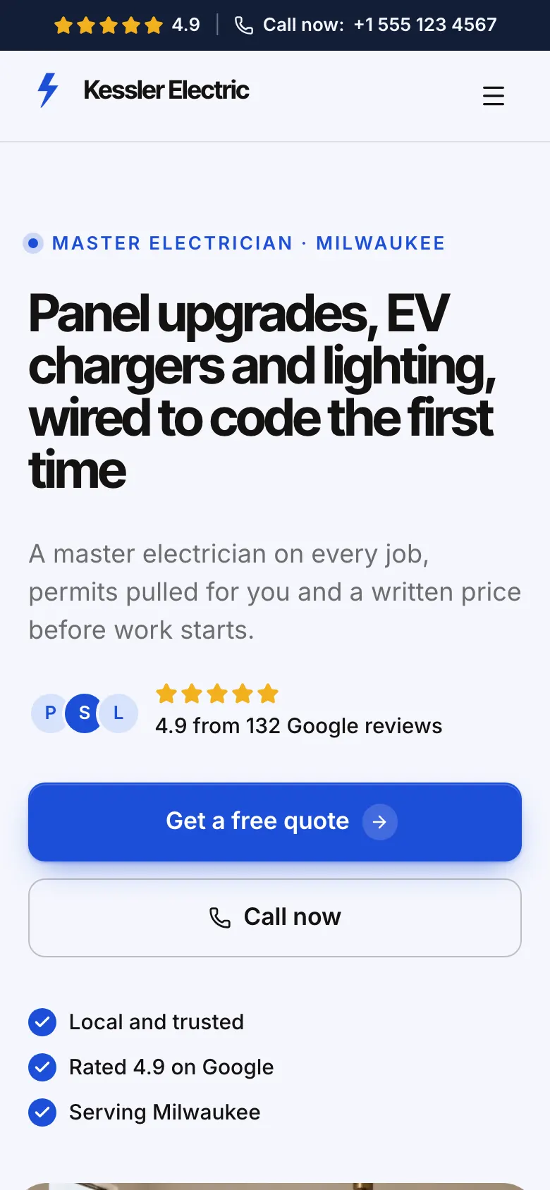 The Master Electrician template on a phone